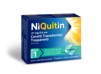 Niquitin 7 mg, 14 mg, 21 mg/24 ore cerotti transdermici trasparenti  nicotina