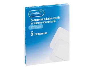 Alvita garza compressa adesiva sterile in tessuto non tessuto estensibile bianco 15x15cm 5 pezzi