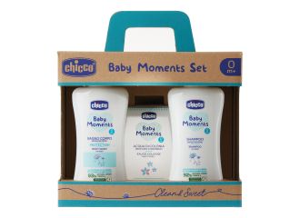 Chicco baby moments set bagnoschiuma pelli delicate 200 ml + shampoo pelli delicate 200 ml + acqua di colonia baby smell pelli delicate 100 ml