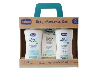 Chicco baby moments set bagnochiuma pelli delicate 200 ml + shampoo pelli delicate 200 ml + pasta cambio pelli delicate 100 ml