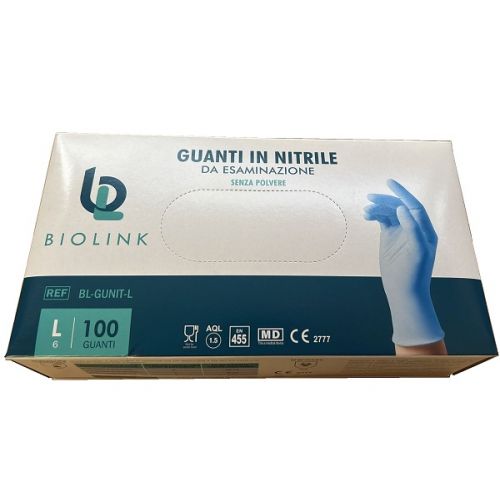 Vendita Guanto monouso bl-gunit in nitrile blu non sterile senza polvere  con bordo ambidestro misura large 100 pezzi On Line